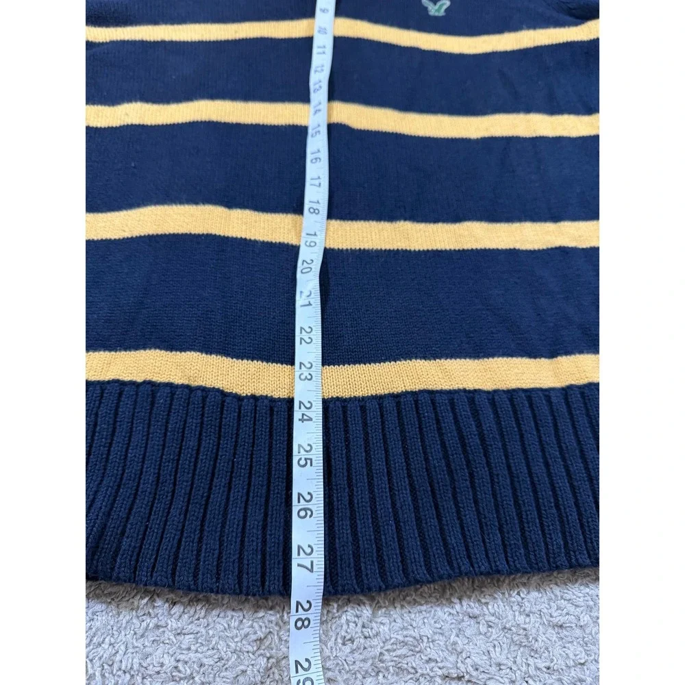 American Eagle Quarter Zip Sweater‎ Y2K Retro Rugby Striped Mens Vintage Style M